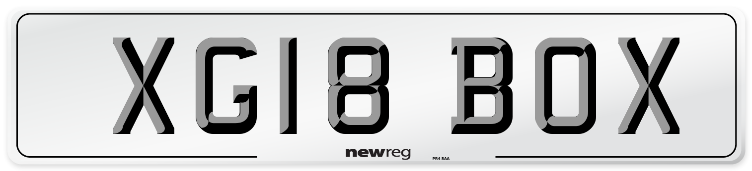 XG18 BOX Number Plate from New Reg